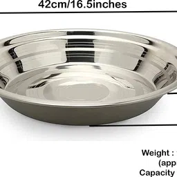 saubhagya Stainless Steel Aata Parat, Atta Dough Flour Kneading Mixing Extra Large 17inch Paraat image 3