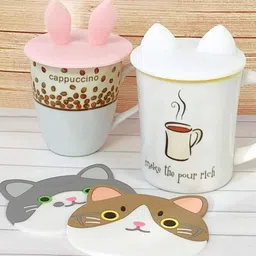 digital shoppy Silicone Cat Ears Round Non-toxic Universal Water Cup Lid 10.5 inch Lid, Pack of 1 image 3