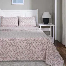 maspar Peach Geometric Print 144 TC Cotton King Size Bed Sheet with 2 Pillow Covers Sensory Bloom Collection-picture-38