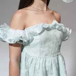 tokyo talkies Women Fit and Flare Blue Mini/Short Dress image 5