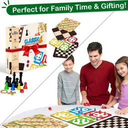 clapjoy Wooden 4in1 for Kids & Adults|Ludo & Chess|Snake Ladder & Tic Tac Toe Party & Fun Board Game image 2