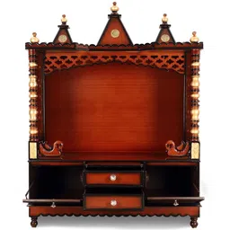 dzyn furnitures Abhikya Kostha Floor Rested Pooja Mandir without Door (Brown Gold) image 4
