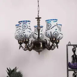 new era Castle Multicolour Iron 5 Lights Chandelier image 2