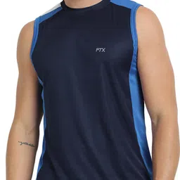 FTX Men Colorblock Round Neck Navy Blue Vest Men Vest-picture-28