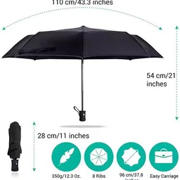 valtomin UV Sunshade & Rain Black 3-Folding Umbrella, 8 Ribs Automatic Opening Umbrella Umbrella image 3