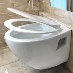 joyo cera Meta Wall Mount Western Toilet /European Commode With OUTLET Is From Wall With Soft Close Seat Cover 53 X 37 X 35 cm (White Glossy Finish) for Bathrooms Western Commode image 4