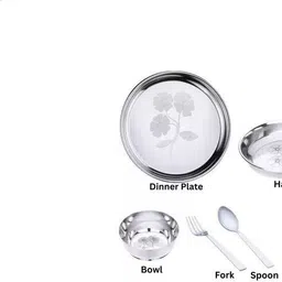 klassi kichen Pack of 42 Stainless Steel Steel Laser Printed Flower Dinner Set (Set of 42- Serves 6) Dinner Set image 3