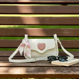 veekly White Women Sling Bag Stylish Sling Bag with Heart Design & Scarf for Women & Girls image 4