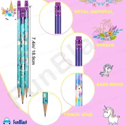 funblast Unicorn Theme Pencils Set - 10 Pcs Pencils with Stationery Items, Kids Gift Pencil image 2