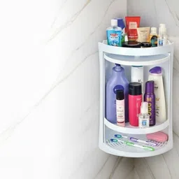 zahab Rotating Corner Bathroom Storage Cabinet | Space-Saving 360° Rack for Toiletries Plastic Wall Shelf-picture-42