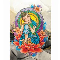 da monica Buddha Art Multicolour Canvas Teakwood And MDF Framed Spiritual Art Print image 2