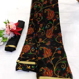 krezvi Unstitched Chiffon Blouse Material Solid, Floral Print, Embellished, Printed-picture-21