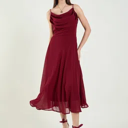 metronaut Women Fit and Flare Maroon Midi/Calf Length Dress-picture-28