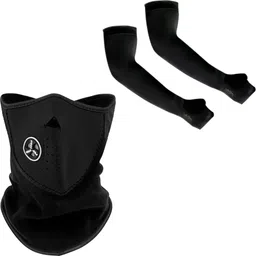 aksmit 1 Pair Arm Sleeves+1 Half Balaclava Black Combo-picture-11