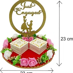 wedlock JUST ENGAGED Red Engagement Ring Platter | Sagai Ring Platter | Ring Ceremony Wood Decorative Platter image 3