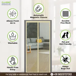 classic mosquito net Net For Door with Magnet Self-Closing with full frame self Adhesive Hook Polyester Washable Adults Mosquito Net image 4