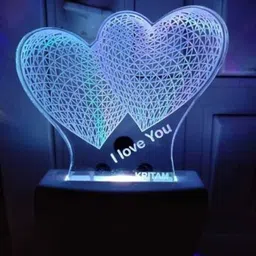 kritam Acrylic Dual Heart Shape I Love You Magic Night Lamp 3D Beautiful Illumination Automatic on/Off Smart Sensor for Bedroom with 7 Color LED Changing Light Night Lamp (12 cm, White) Table Lamp image 3