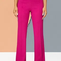 hocc Women Comfort Fit, Regular Fit Pink Lycra Blend Trousers-picture-26