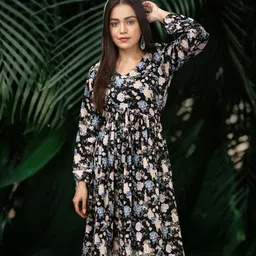 kilkilat Women Fit and Flare Black Knee Length Dress-picture-32