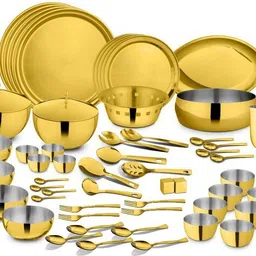 shri & sam Pack of 60 Stainless Steel Majestic Dinner Set PVD Gold Dinner Set-picture-19