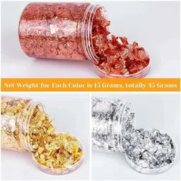 ak gold leaf Gold, Silver & Copper Foil Flakes 45g for Art, Resin & Craft Decoration image 3