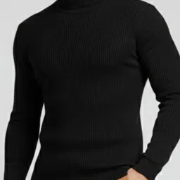bab Men Striped High Neck Black Sweater image 3