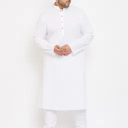 vastramay plus Men Solid Cotton Linen Straight Kurta image 5