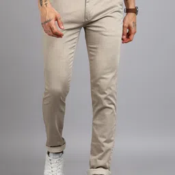 killer Men Slim Fit Cream Cotton Blend Trousers-picture-35