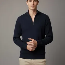fashlook Men Solid V Neck Dark Blue Sweater-picture-30