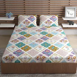 t tungol Cotton Single Fitted (Elastic) 210 TC Floral Bedsheet-picture-13