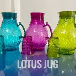 ABCDI 2 lt Plastic Water Lotus Jug & Handle and 4 Pcs Serving Glass Set Combo Multicolours A3 Jug Glass Set image 2