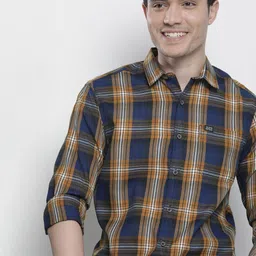the indian garage co. Men Regular Fit Checkered Cut Away Collar Casual Shirt-picture-22