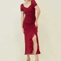 metronaut Women A-line Maroon Maxi/Full Length Dress image 3