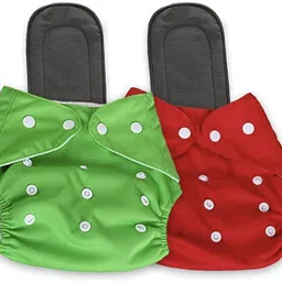 smilykid Large Cloth Button Diaper Combo - 2 diaper with black insert (green red) image 1