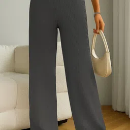 fabflee Pack of 2 Women Comfort Fit Grey, Maroon Cotton Blend Trousers image 5