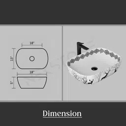 nekstone Ultra Premium Ceramic Counter top basin (18x13x5) 1111 Deer Table Top Basin image 3