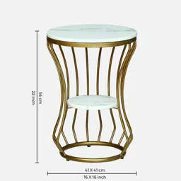 casacraft from pepperfry Mette White Porcelain Top End Table With Gold Finish image 2