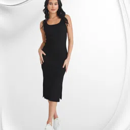shoptowear Women Bodycon Black Below Knee Dress-picture-22