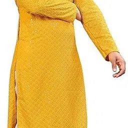 pink wish Men Chikan Embroidery Viscose Rayon Straight Kurta image 4