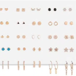 dressberry Trendy 25 Pair Gold Plated Hoop And Stud Earring Combo Set For Women Pearl Alloy Stud Earring image 5