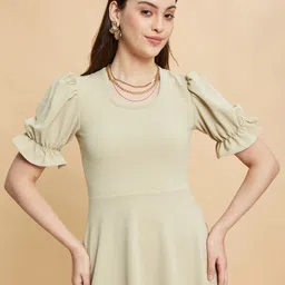 selvia Women Fit and Flare Beige Above Knee/Mid Thigh Length Dress image 5