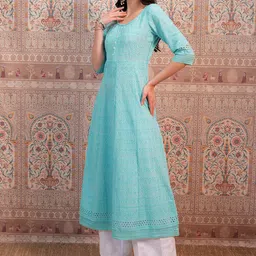 Vishudh Blue Ethnic Motifs Embroidered Sequined Anarkali Kurta image 3