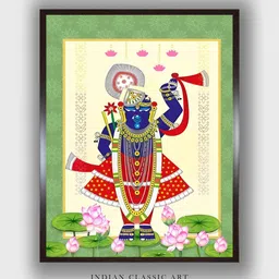 INDIAN CLASSIC ART Green & Red Shrinathji Indian Folk Painting Wall Art-image-51