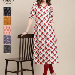 7threads KALINI Women Pack Of 6 Multicoloured Ethnic Motifs Digital Print Straight Kurta image 1