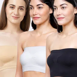 FashionRack Pack of 3 Cotton Bandeau Bras - Lightly Padded-image-48