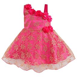 Wish Karo Pink Floral One Shoulder Net Dress-picture-45