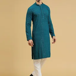 RAJUBHAI HARGOVINDAS Geometric Embroidered Sequinned Straight Kurta image 4