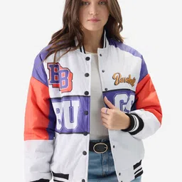 The Souled Store Colourblocked Stand Collar Lightweight Pure Cotton Varsity Jacket-picture-10