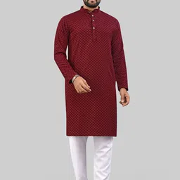 LADY BERRY Men Geometric Thread Work Grandeur & Majestic Artwork Jacquard Kurta-image-16