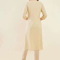 Soch Beige & Pink Yoke Design Mirror Work Kurta image 4